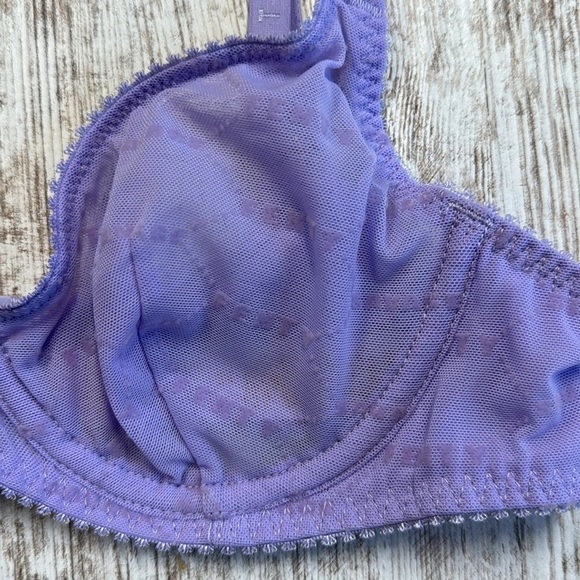 SAVAGE X FENTY NWT Lavender Flocked Logo Mesh Unlined Underwire Bra Size 32A - Picture 3 of 10